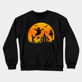 Spooky Moon Halloween Witch Monster Ghost Pumpkin Crewneck Sweatshirt